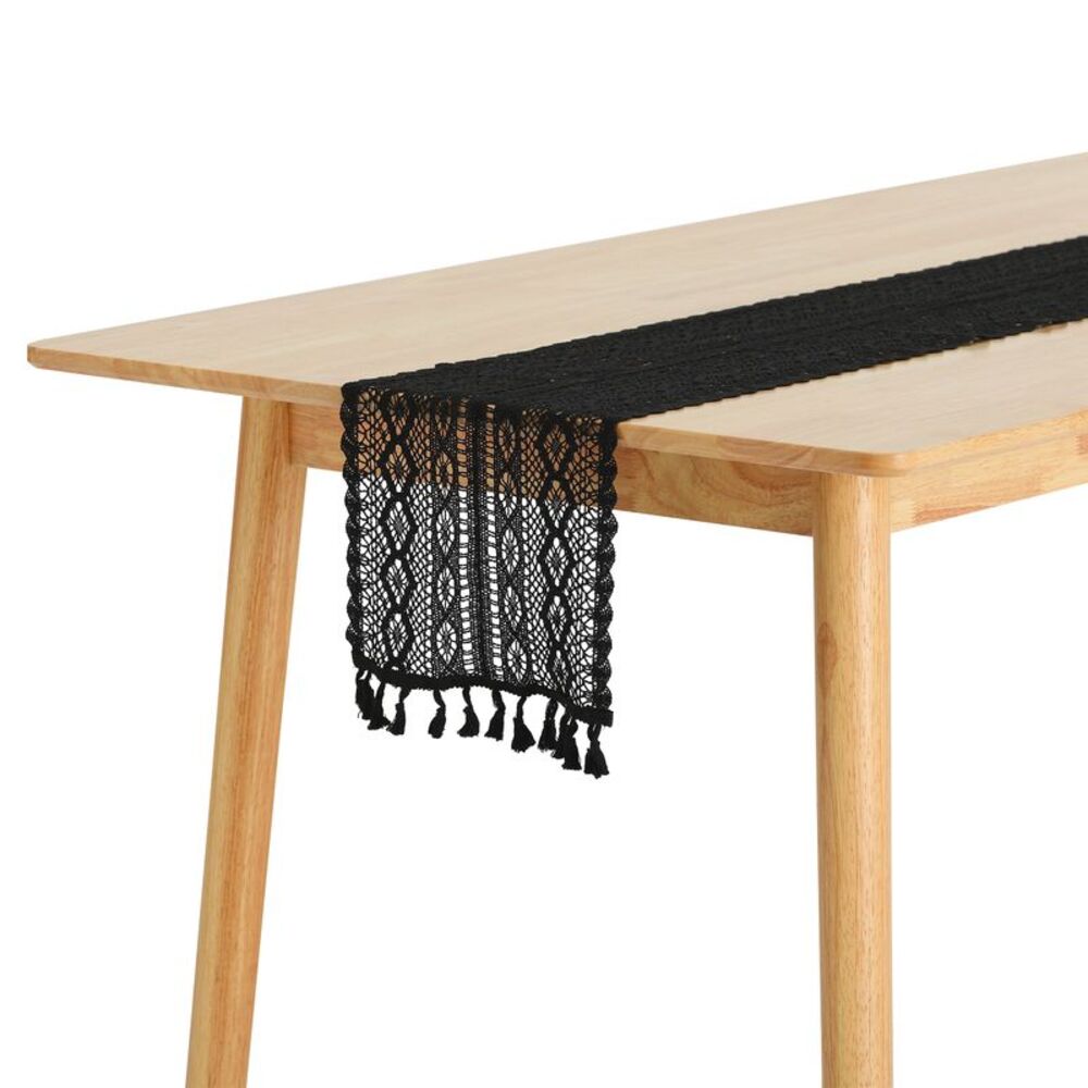 1 Pack Lace Table Runner with Tassels 9x63 Inch Black